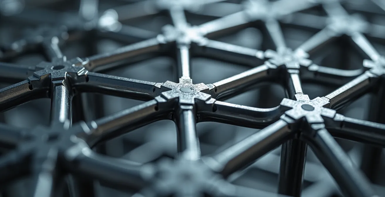 Abstract three-dimensional lattice structure with multiple interconnected pathways