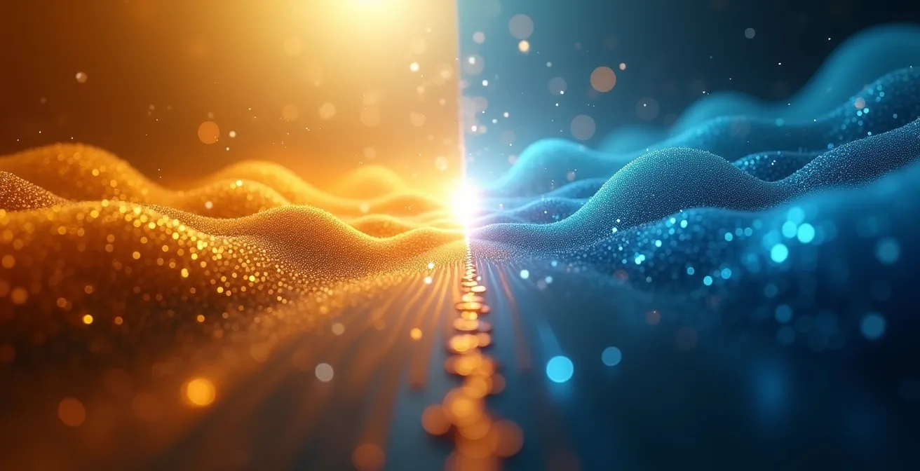 Split scene showing audio learning while driving versus text reading on train