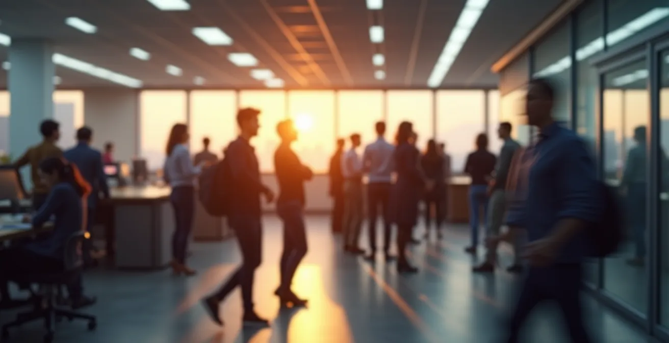 Time-lapse style photograph showing office culture evolution through growth phases