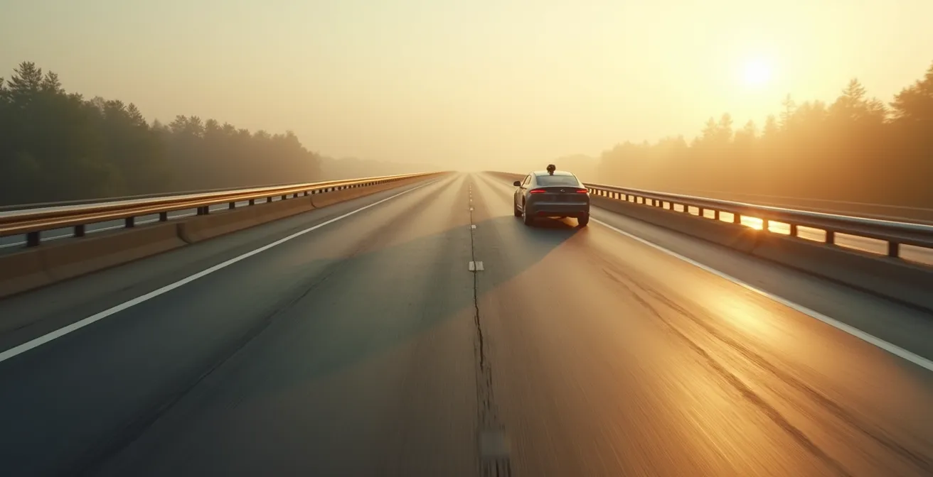 Wide shot of empty highway demonstrating phantom braking scenario