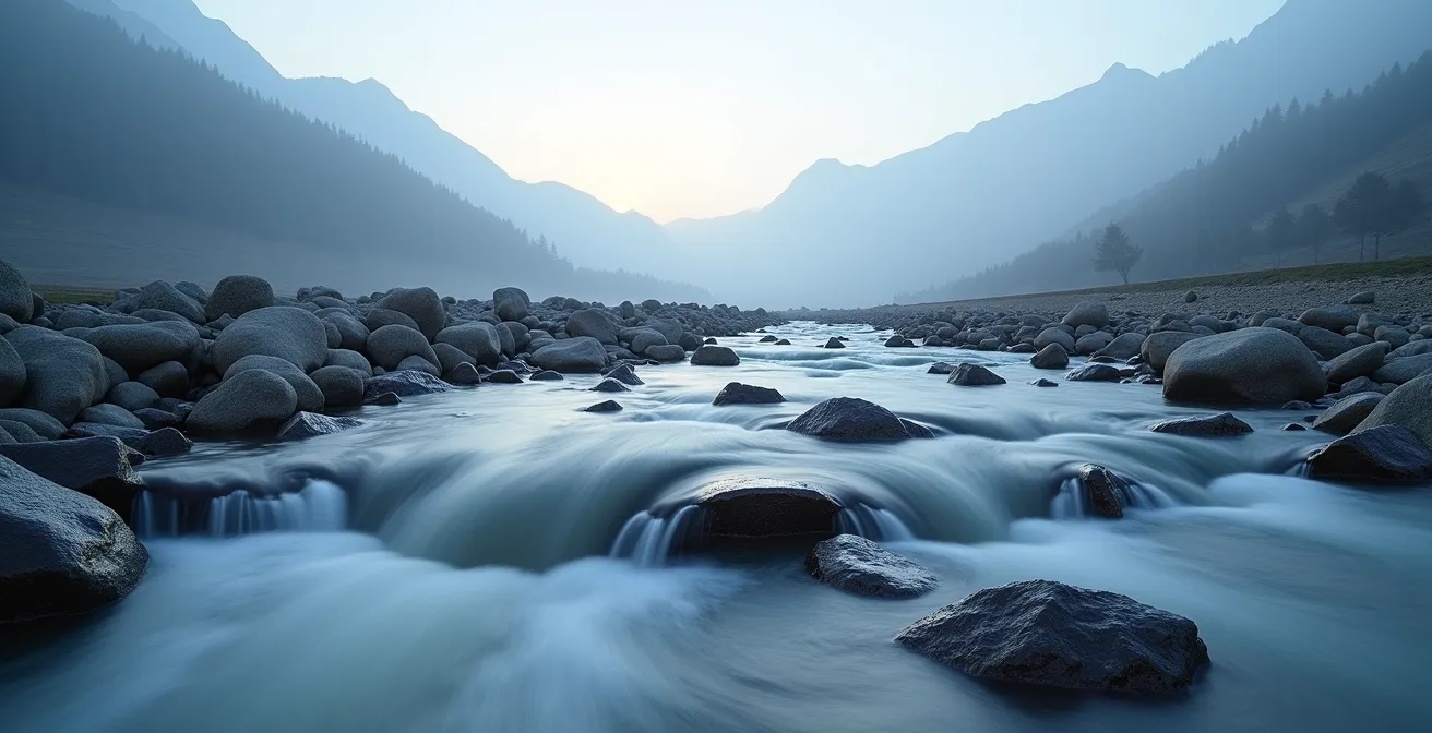 Abstract representation of ETF liquidity and market divergence through water dynamics