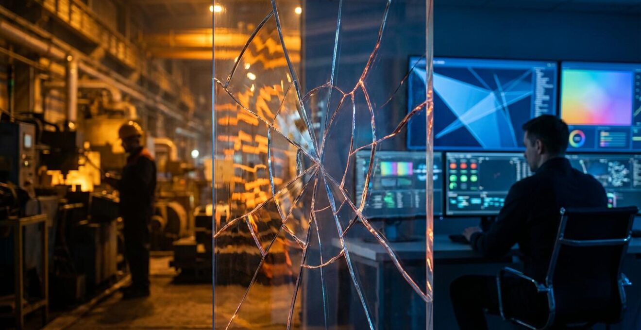 Security analyst monitoring industrial network protection systems in dark operations center