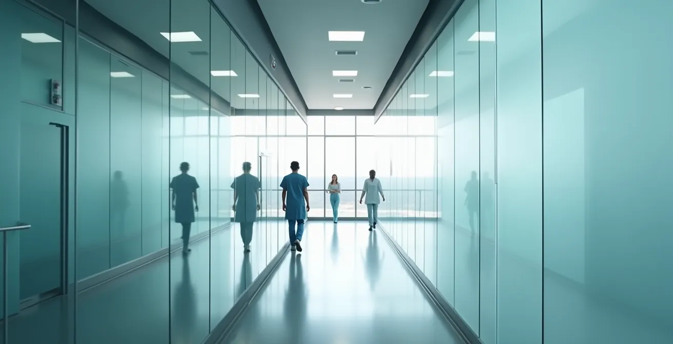 Visual representation of hybrid blockchain architecture protecting healthcare data with public and private layers