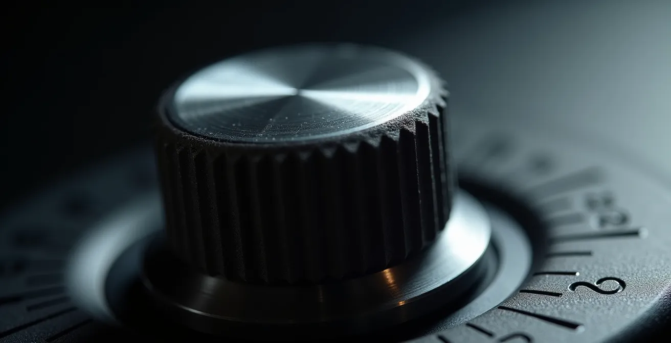 Extreme close-up of textured physical button surface showing tactile ridges