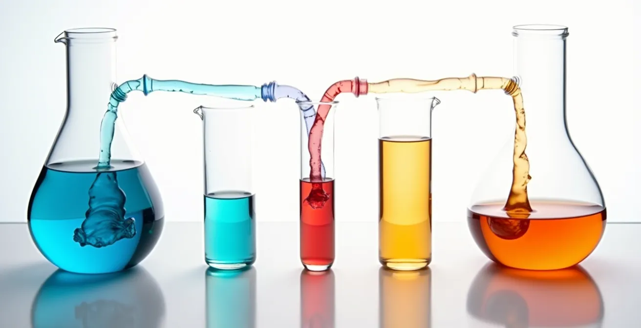 Abstract visualization of interconnected systems showing process flow capacity