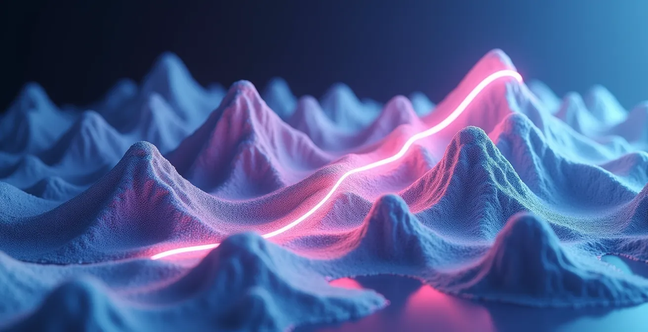 Abstract visualization of quantum tunneling through optimization landscapes