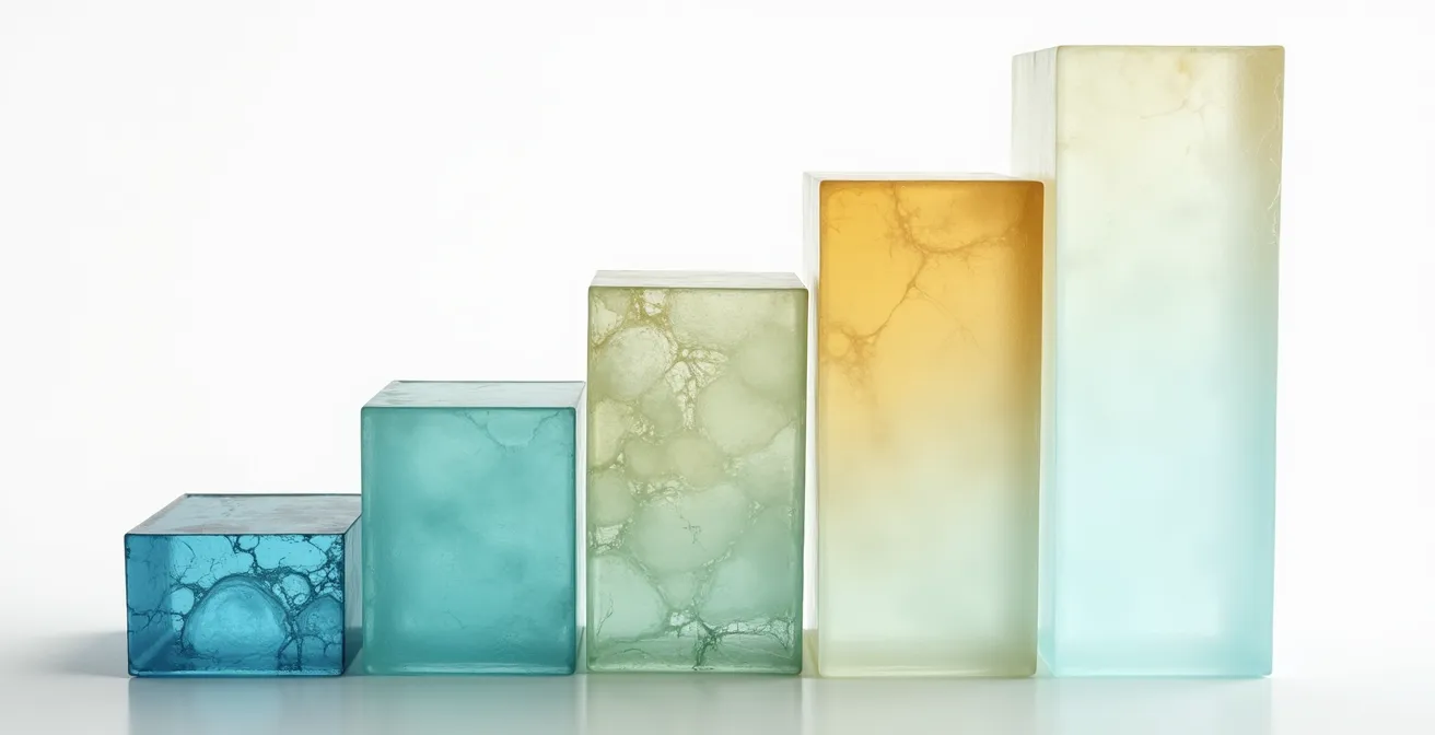 Abstract geometric blocks stacking upward to form a pathway, representing educational progression